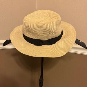 Banana Republic Tan Straw Hat with Black Band and Bow